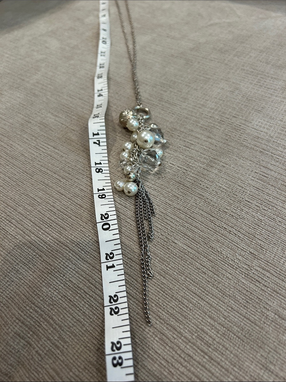 Silver Pearl and Crystal Tassel Necklace image 4